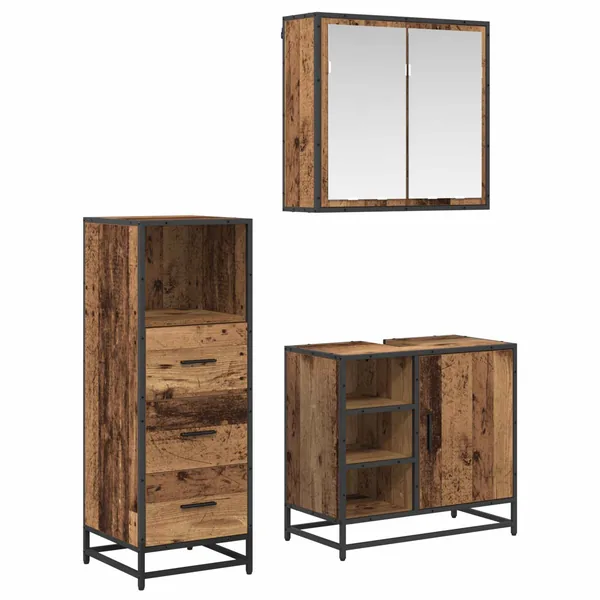 Ensemble de mobilier de salle de bain 3 pcs Bois Ancien