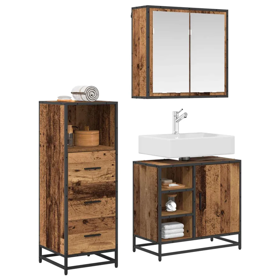 Ensemble de mobilier de salle de bain 3 pcs Bois Ancien - 2