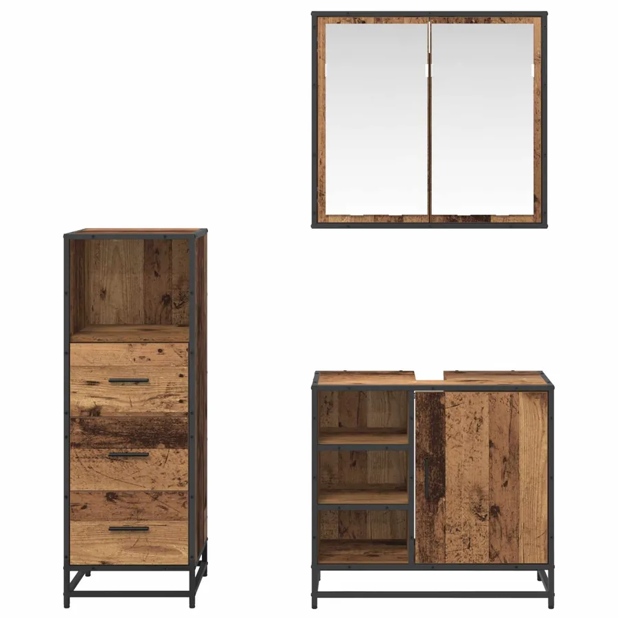 Ensemble de mobilier de salle de bain 3 pcs Bois Ancien - 3