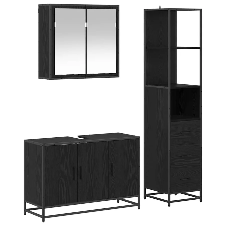 Ensemble de mobilier de salle de bain 3 pcs Chêne noir - 2
