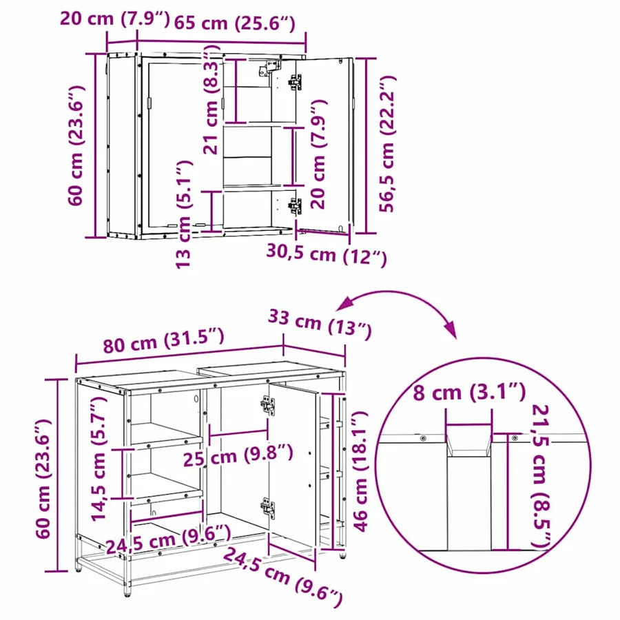 Ensemble de mobilier de salle de bain 3 pcs Bois Ancien - 15