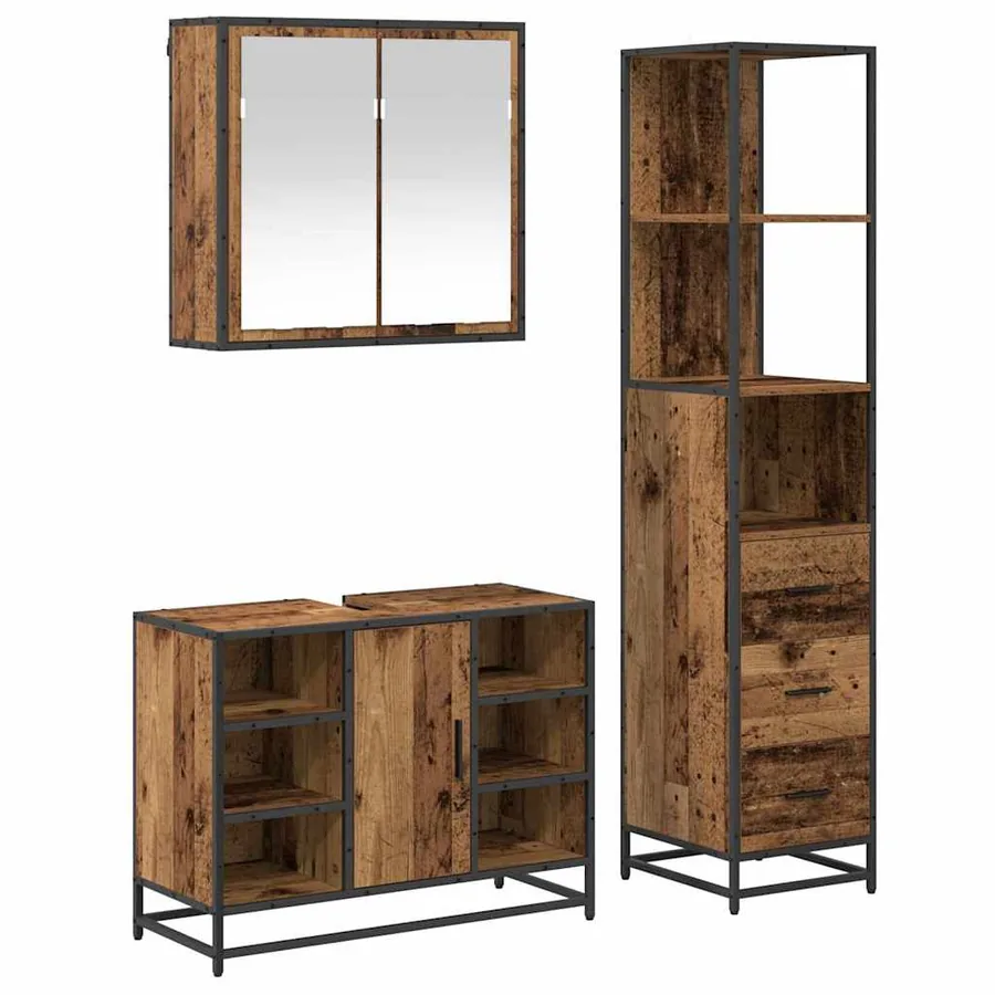 Ensemble de mobilier de salle de bain 3 pcs Bois Ancien - 2