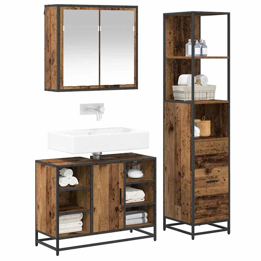 Ensemble de mobilier de salle de bain 3 pcs Bois Ancien - 3