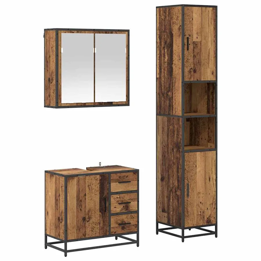 Ensemble de mobilier de salle de bain 3 pcs Bois Ancien - 2