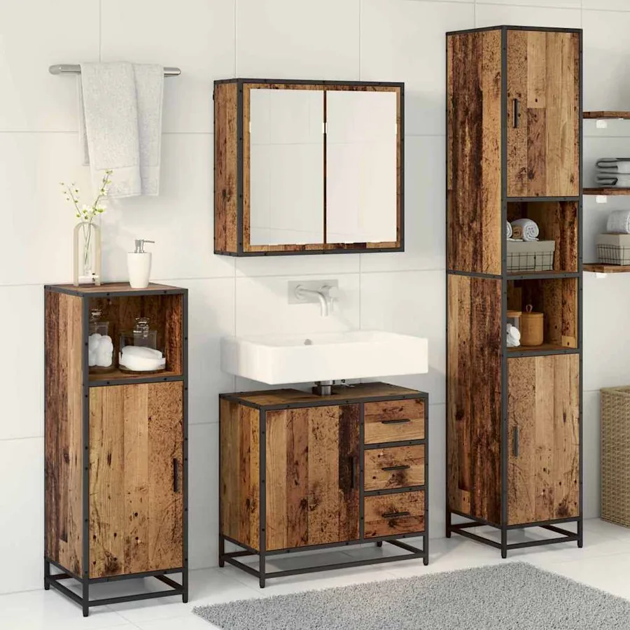 Ensemble de mobilier de salle de bain 3 pcs Bois Ancien - 4