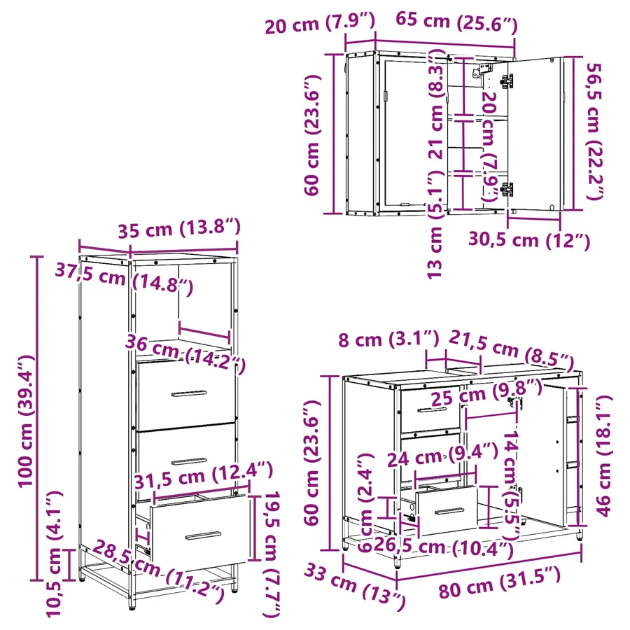 Ensemble de mobilier de salle de bain 3 pcs Chêne noir - 15