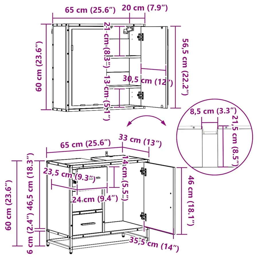 Ensemble de mobilier de salle de bain 4 pcs Chêne noir - 20