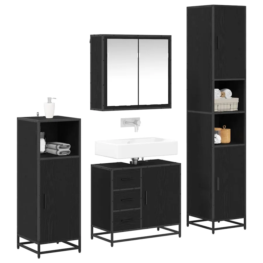 Ensemble de mobilier de salle de bain 4 pcs Chêne noir - 3