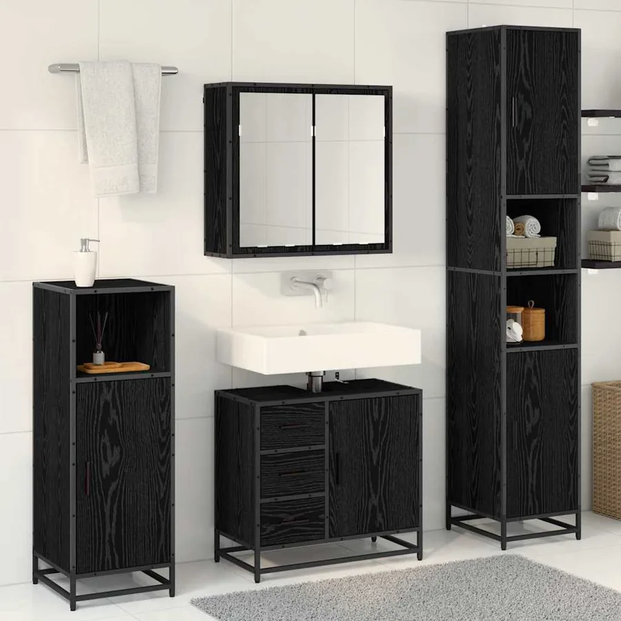 Ensemble de mobilier de salle de bain 4 pcs Chêne noir - 4