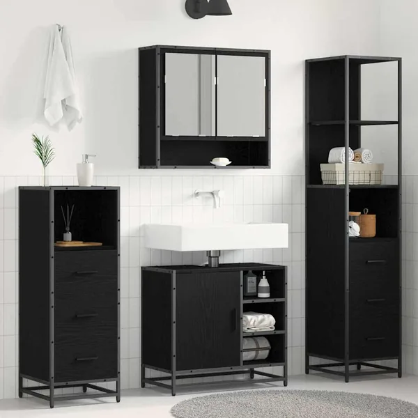 Ensemble de mobilier de salle de bain 4 pcs Chêne noir
