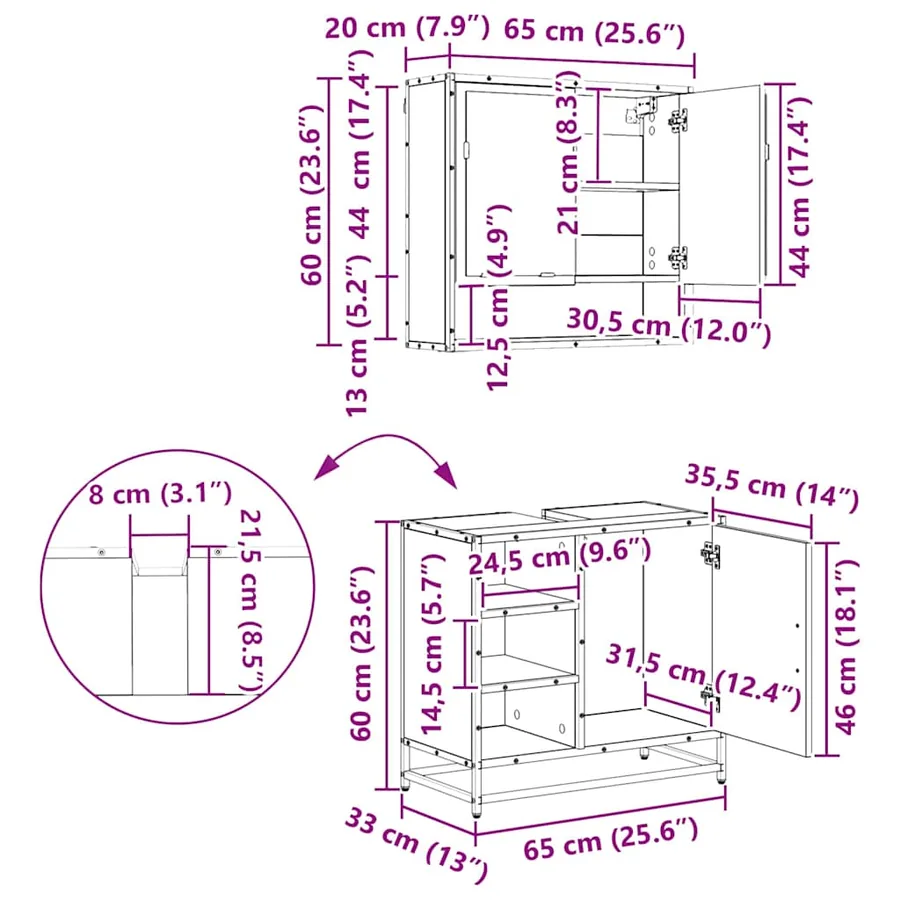 Ensemble de mobilier de salle de bain 4 pcs Chêne noir - 18