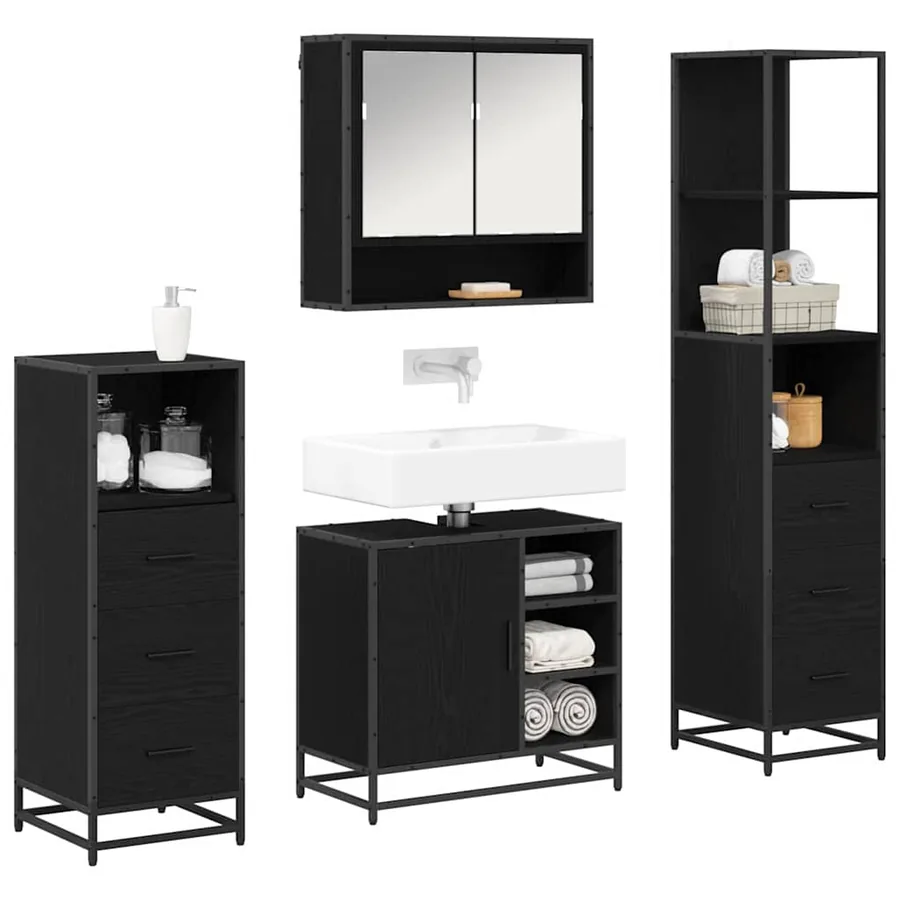 Ensemble de mobilier de salle de bain 4 pcs Chêne noir - 3