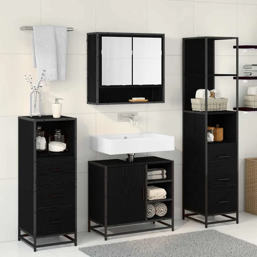 Ensemble de mobilier de salle de bain 4 pcs Chêne noir - 4