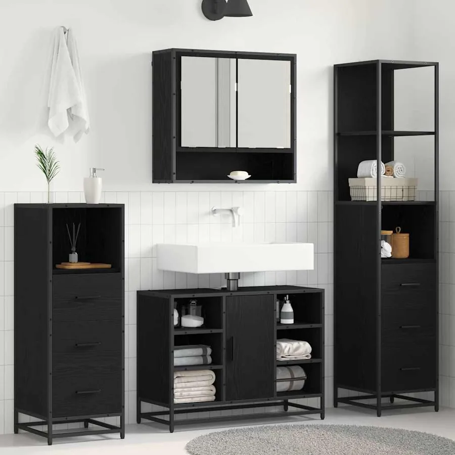 Ensemble de mobilier de salle de bain 3 pcs Chêne noir