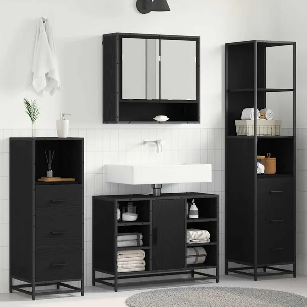Ensemble de mobilier de salle de bain 3 pcs Chêne noir