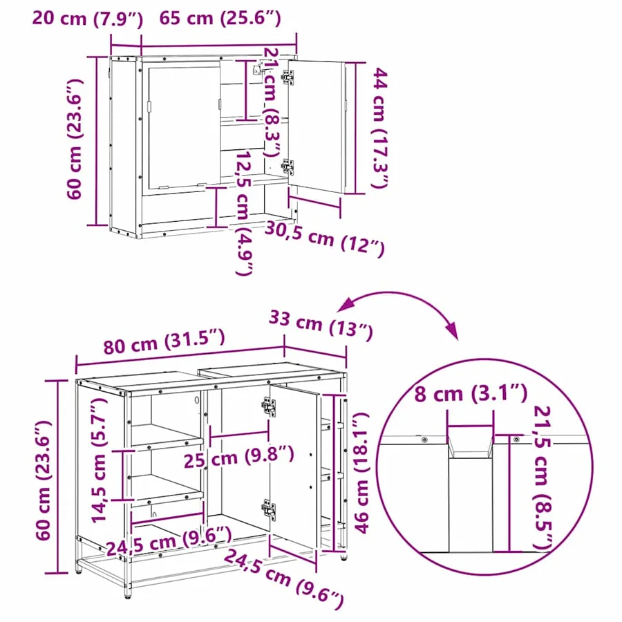 Ensemble de mobilier de salle de bain 3 pcs Chêne noir - 14