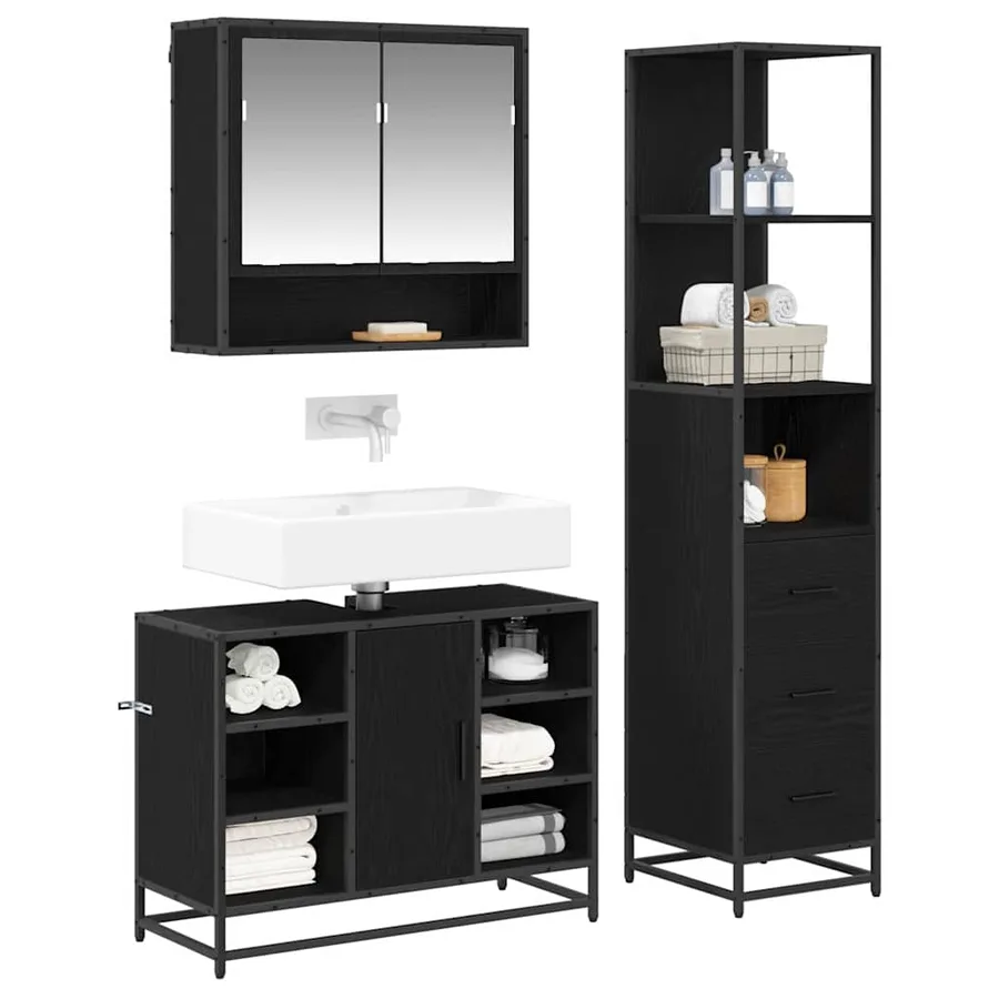 Ensemble de mobilier de salle de bain 3 pcs Chêne noir - 3