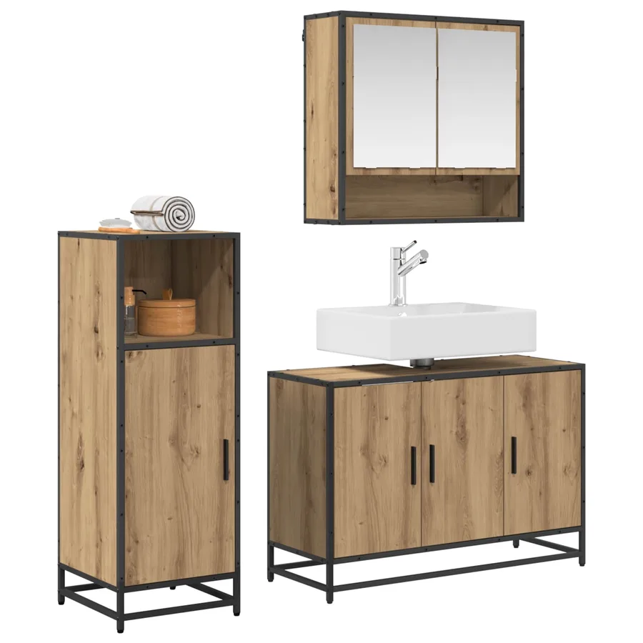 Ensemble de mobilier de salle de bain 3 pc Chêne artisanal - 2