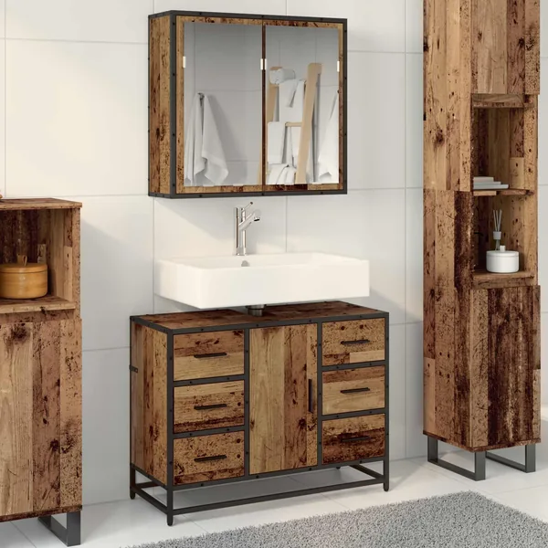 Ensemble de mobilier de salle de bain 2 pcs Bois Ancien