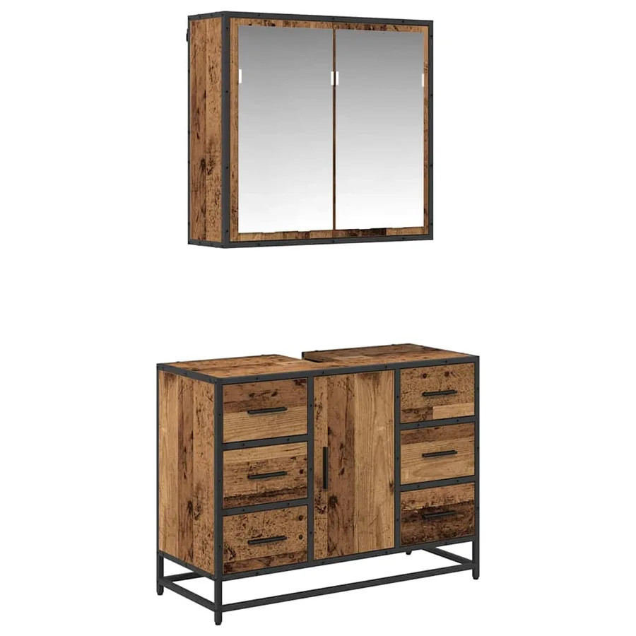 Ensemble de mobilier de salle de bain 2 pcs Bois Ancien - 2