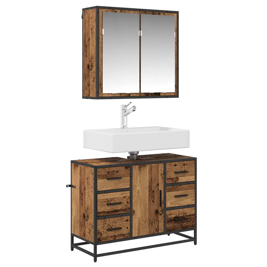 Ensemble de mobilier de salle de bain 2 pcs Bois Ancien - 3