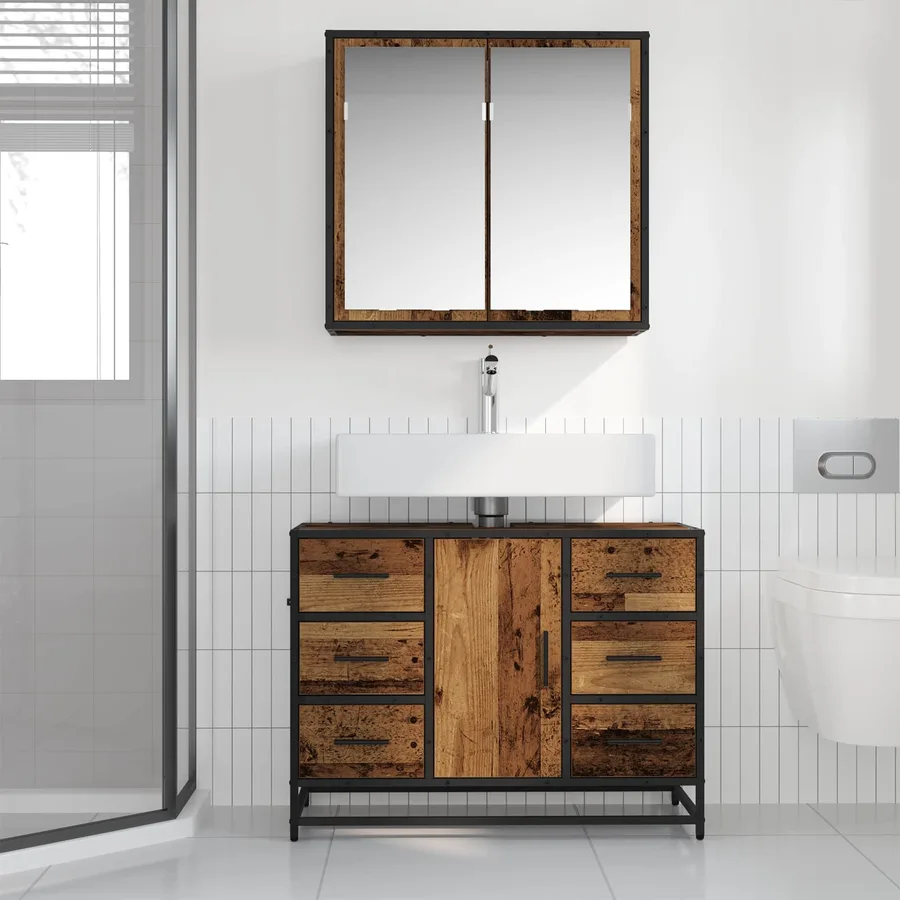Ensemble de mobilier de salle de bain 2 pcs Bois Ancien - 4