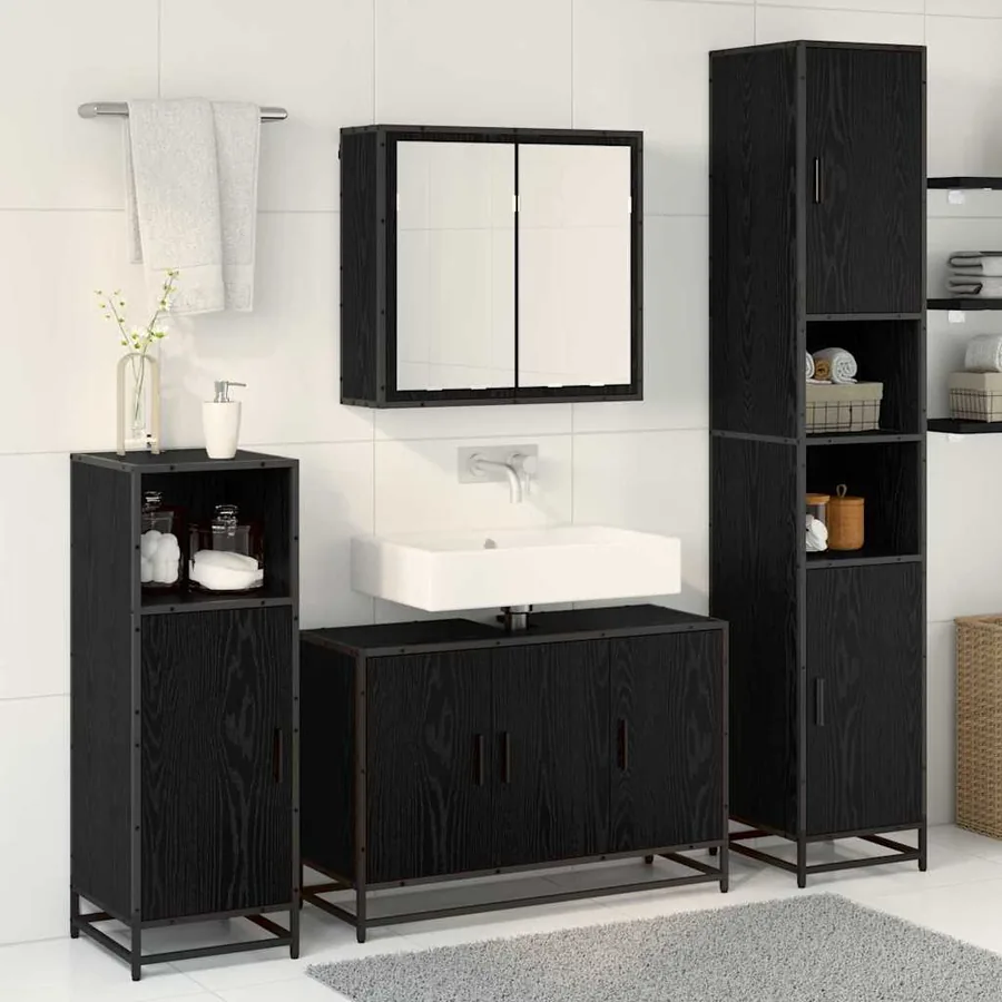 Ensemble de mobilier de salle de bain 3 pcs Chêne noir - 4