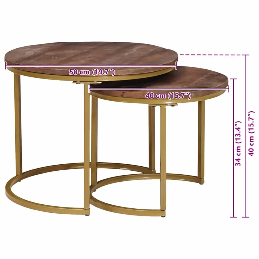 Tables basses gigognes 2 pcs Bois de mangue massif et acier - 12