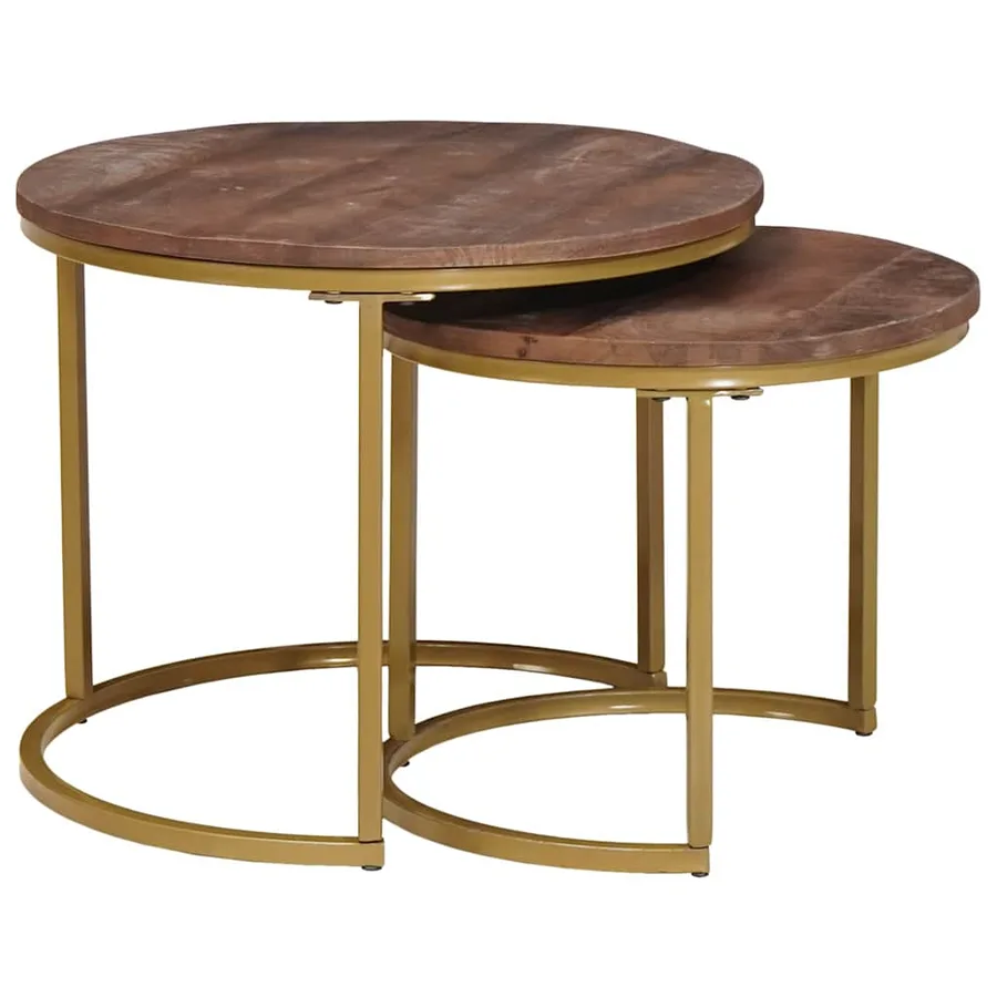 Tables basses gigognes 2 pcs Bois de mangue massif et acier - 2
