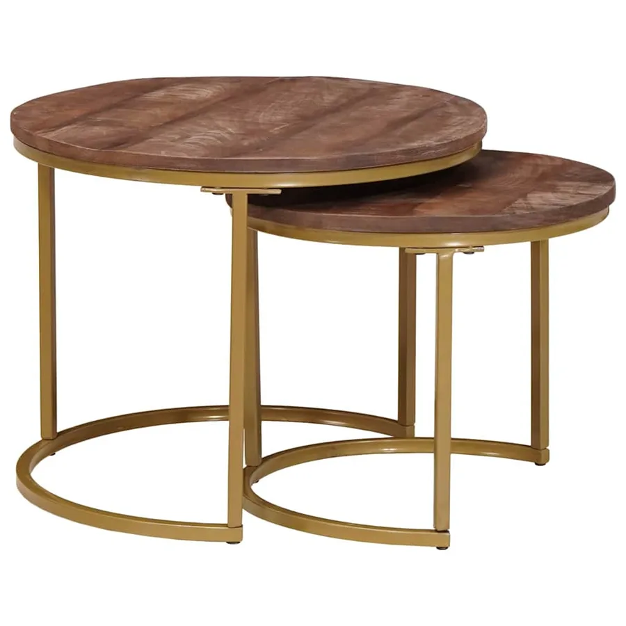 Tables basses gigognes 2 pcs Bois de mangue massif et acier - 3