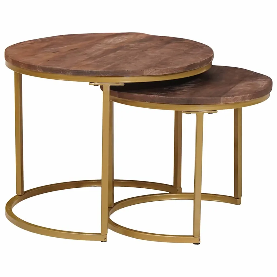 Tables basses gigognes 2 pcs Bois de mangue massif et acier - 4