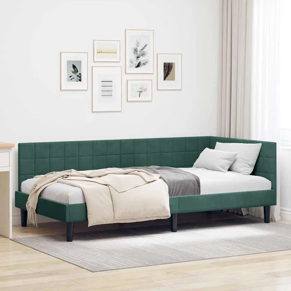 Cadre de lit d'angle Vert foncé 90 cm x 200 cm Velours