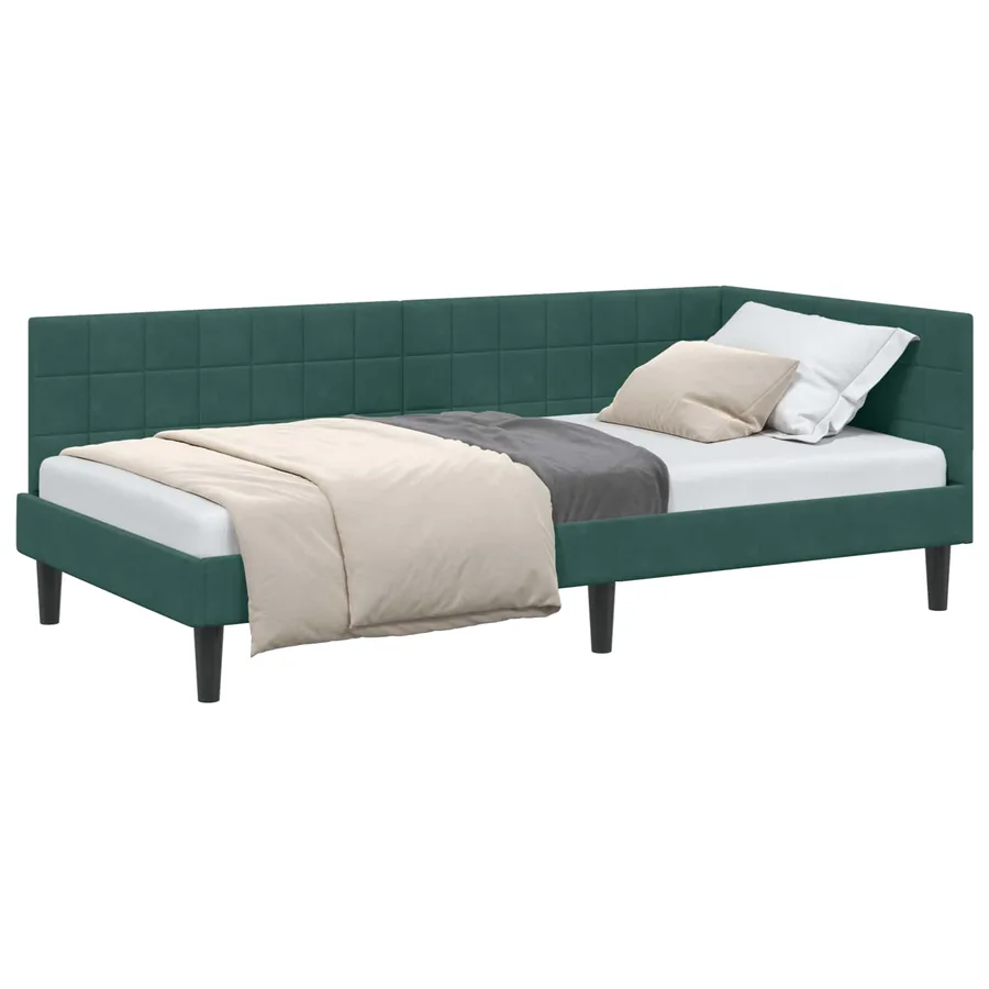 Cadre de lit d'angle Vert foncé 90 cm x 200 cm Velours - 2