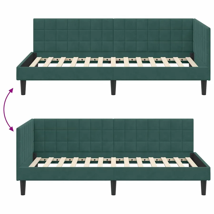 Cadre de lit d'angle Vert foncé 90 cm x 200 cm Velours - 9