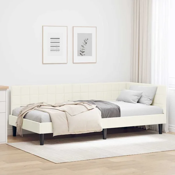 Cadre de lit d'angle Crème 100 cm x 200 cm Velours