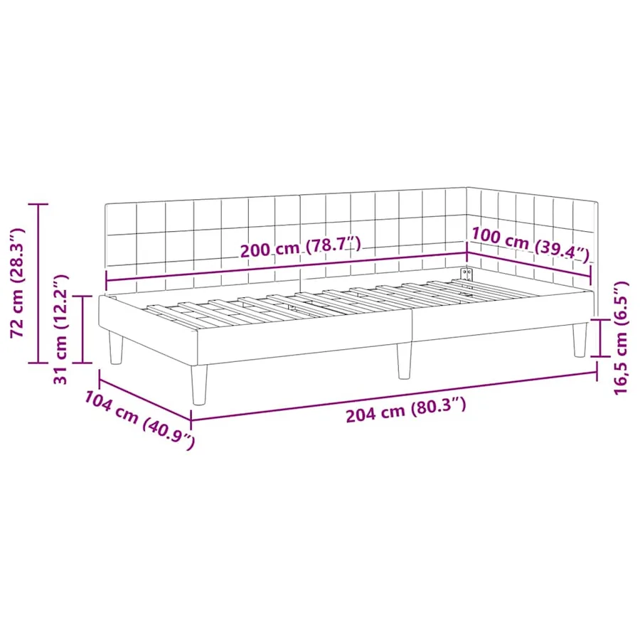 Cadre de lit d'angle Crème 100 cm x 200 cm Velours - 11