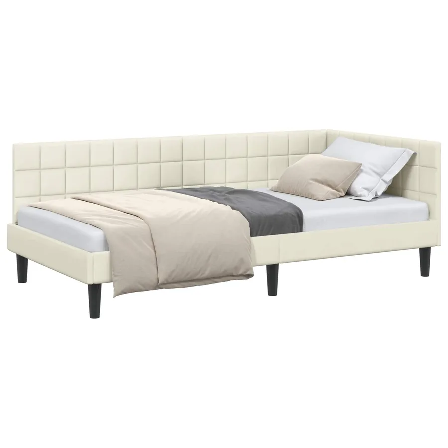 Cadre de lit d'angle Crème 100 cm x 200 cm Velours - 2