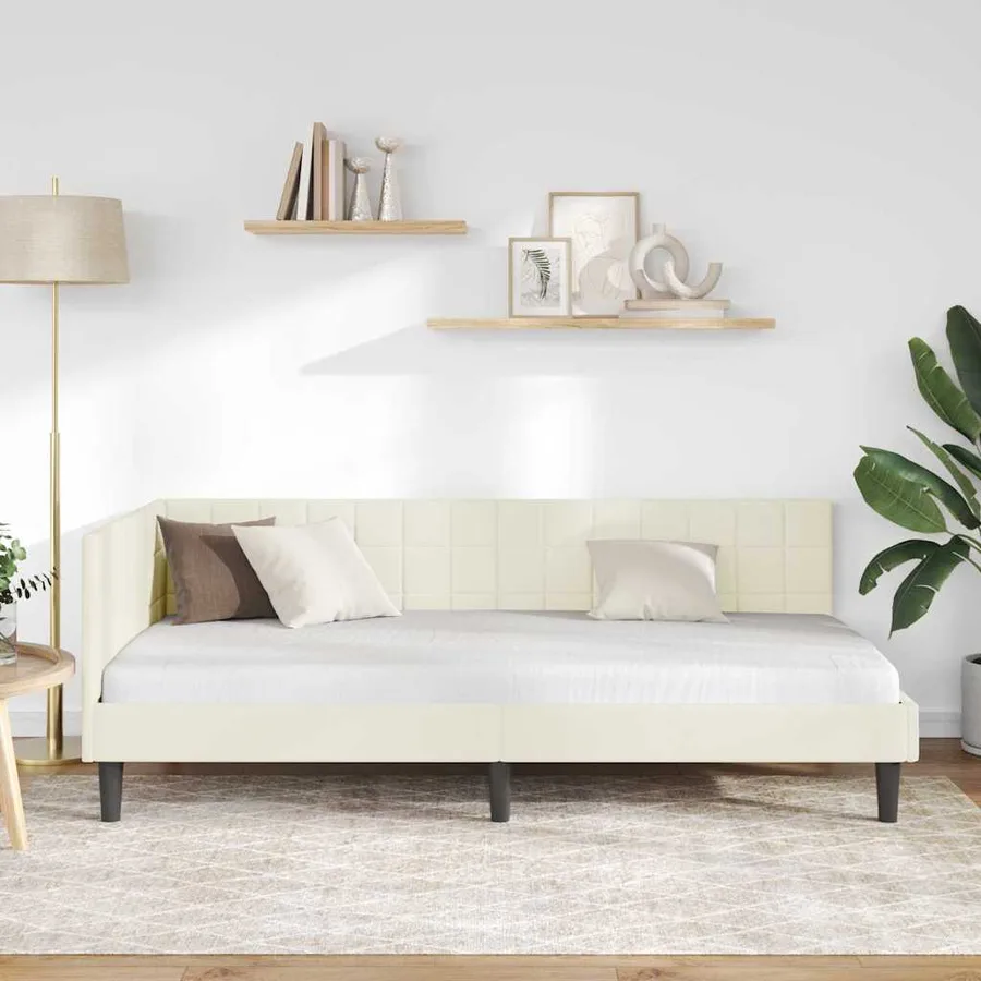 Cadre de lit d'angle Crème 100 cm x 200 cm Velours - 3