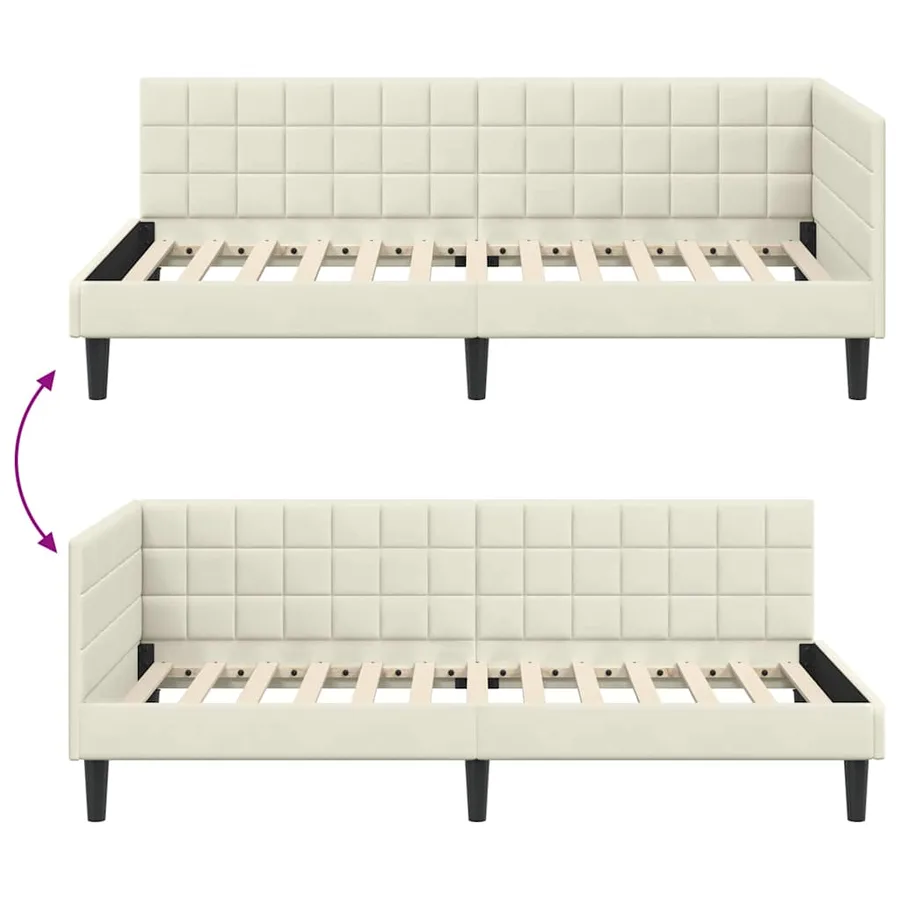 Cadre de lit d'angle Crème 100 cm x 200 cm Velours - 9