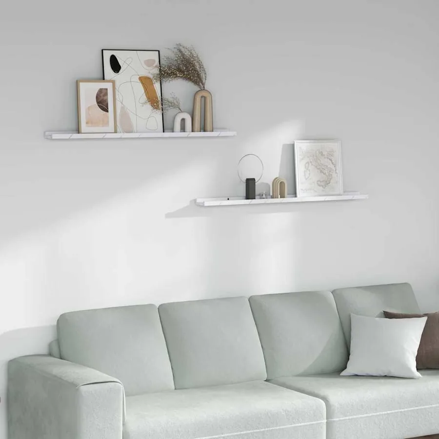 Étagère Murale Montage mural 2 pcs Marbre blanc 100 x 9 x 3 cm