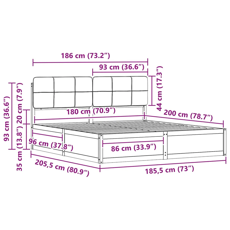 Cadre de lit avec tête de lit rembourrée Taupe 180 x 200 cm - 11