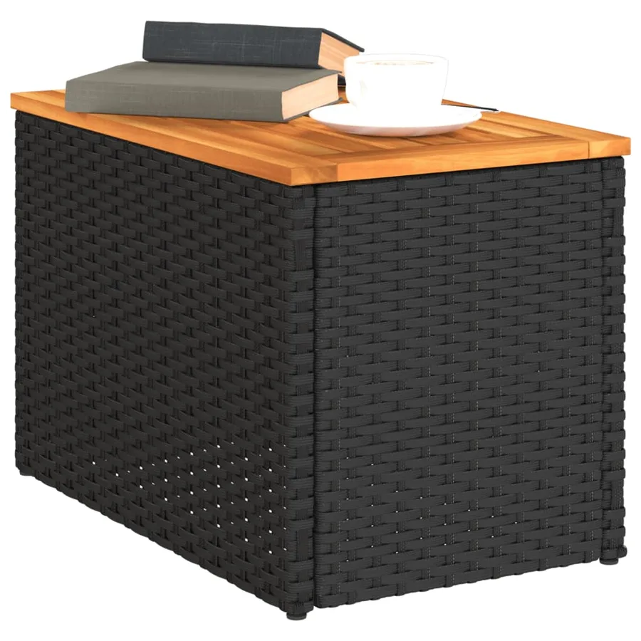 Tables d'appoint jardin 2pcs noir 55x34x37 cm rotin bois massif - 4