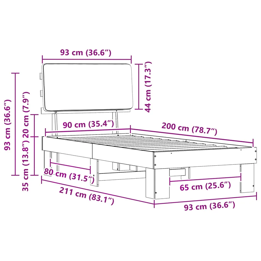 Cadre de lit avec tête de lit rembourrée Taupe 90 x 200 cm - 11