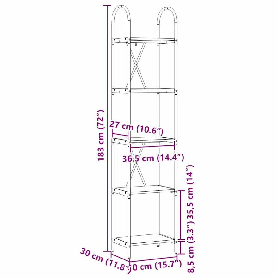 Étagère Chêne fumé 40 x 30 x 183 cm Bois d'ingénierie - 12