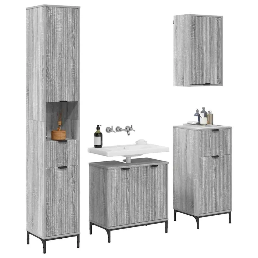 Ensemble de mobilier de salle de bain avec tiroir Gris Sonoma - 3