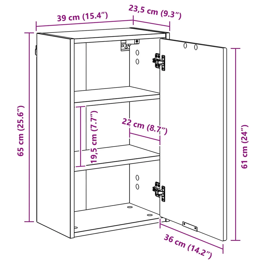Cabinet de salle de bain Blanc brillant 39 x 23,5 x 65 cm - 15