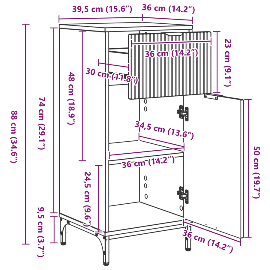 Cabinet de salle de bain Gris béton 39,5 x 36 x 88 cm - 16