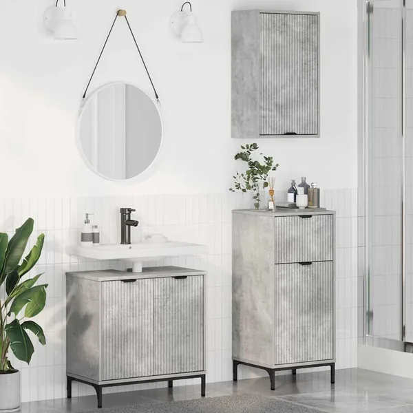 Ensemble de mobilier de salle de bain 3 pcs Gris béton