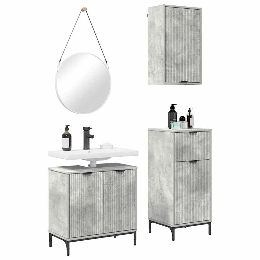 Ensemble de mobilier de salle de bain 3 pcs Gris béton - 3