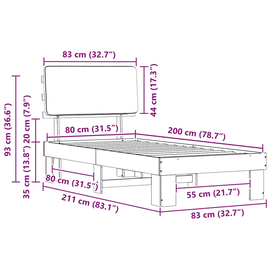 Cadre de lit avec tête de lit rembourrée Taupe 80 x 200 cm - 11